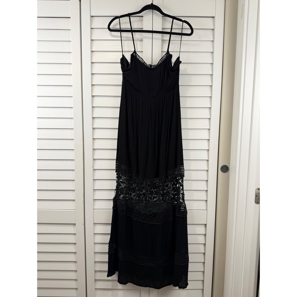 Wilde‎ Heart Maxi Dress Women 12 Black Crochet Lace Cotton Boho NEW